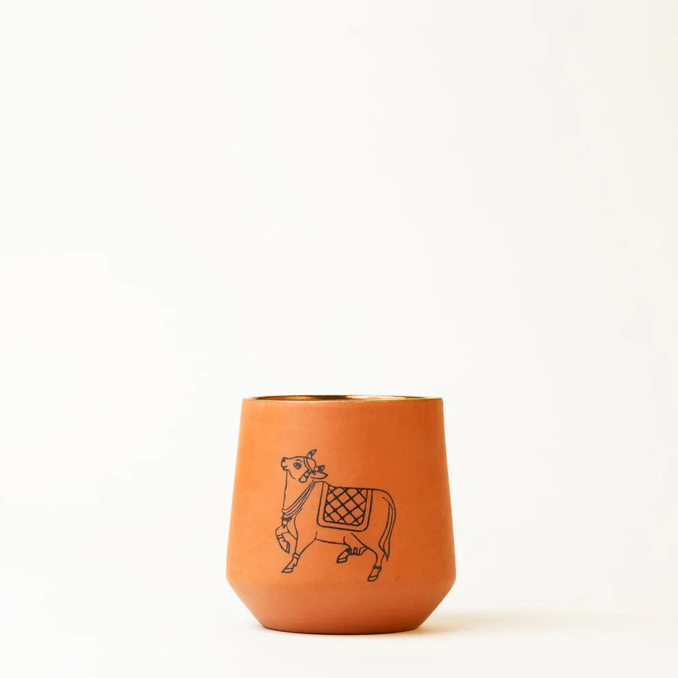 Pichwai Art Inspired Terracotta Glass - Bull Motif