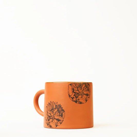 Terracotta Cup - With Hand Painted Floral Bloom Design