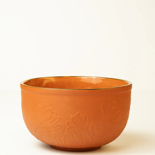 Lotus Motif Terracotta Serving Bowl