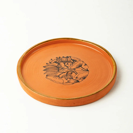 Terracotta Small Plate - With Hand Painted Floral Bloom Design