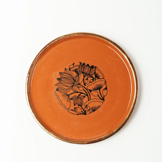 Terracotta Big Plate - With Hand Painted Floral Bloom Design