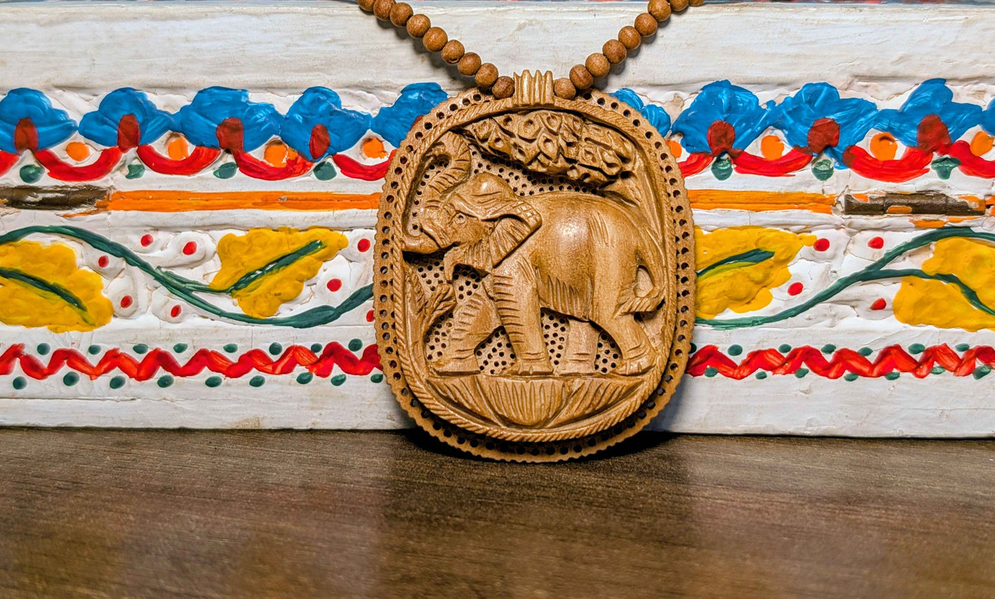 Handcrafted Wooden Necklace – Royal Elephant Motif