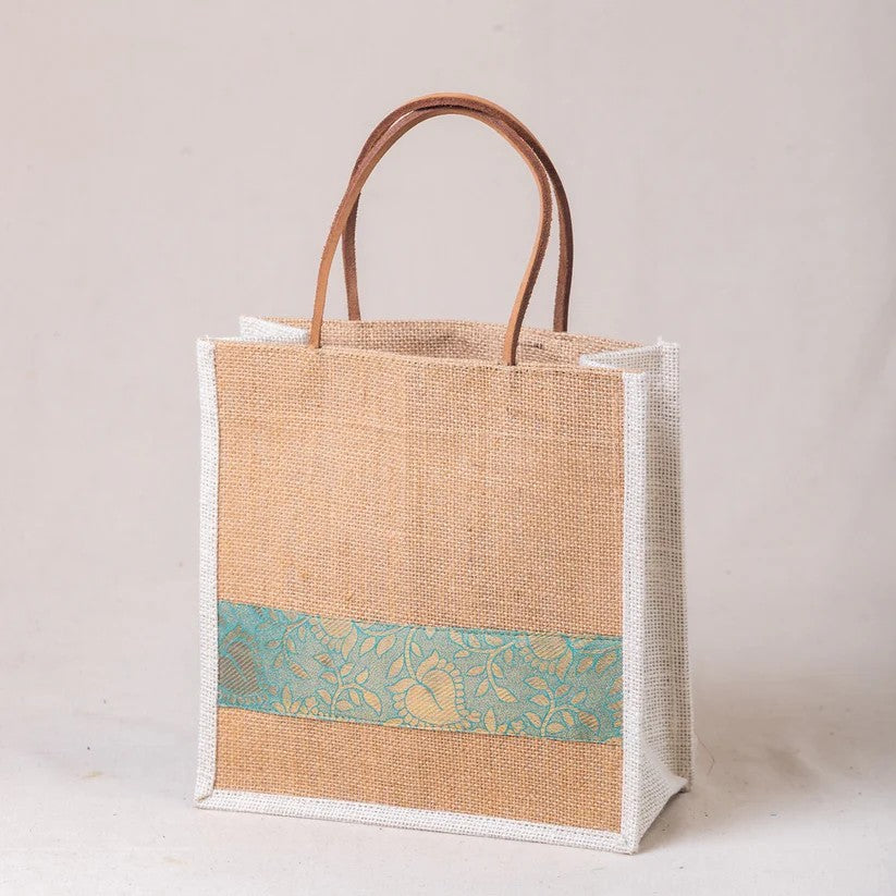 Handmade Jute Gift Bag with Silk Patch