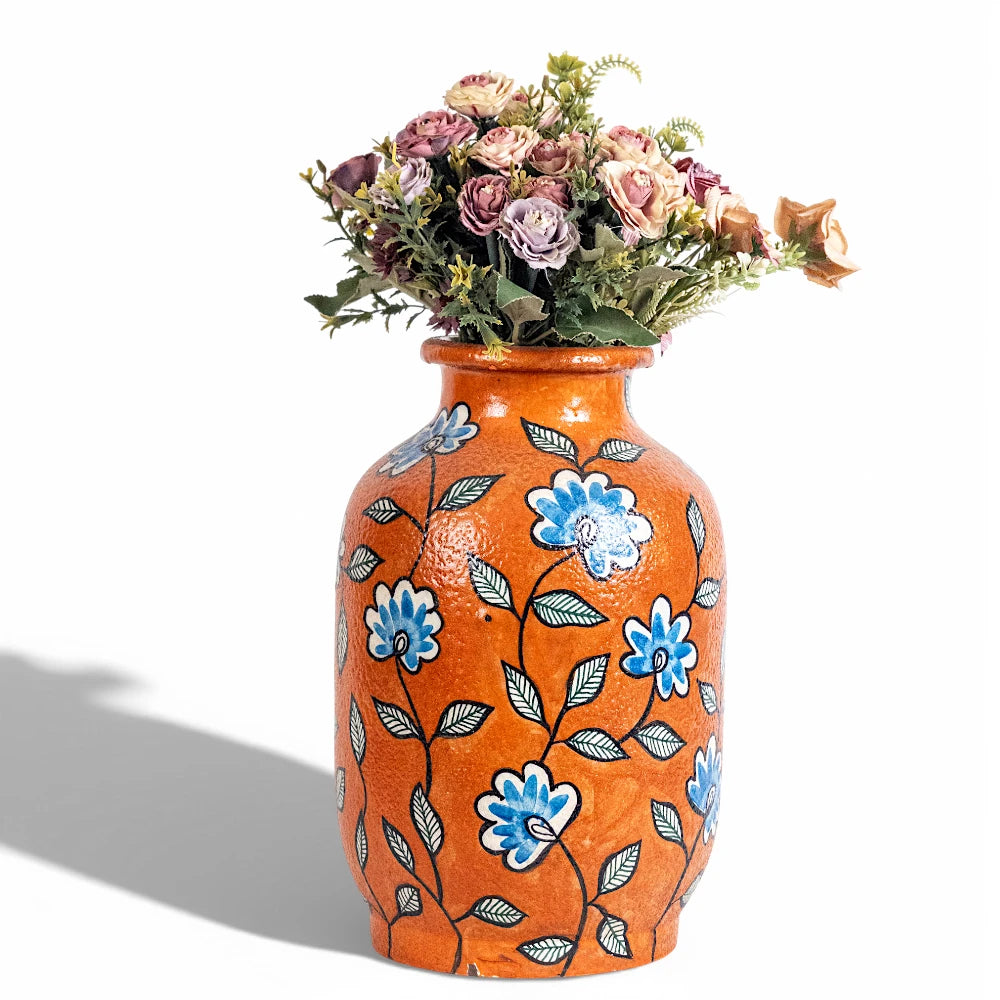 Orange Bloom Handpainted Ceramic Vase - Contemporary Expressions Collection