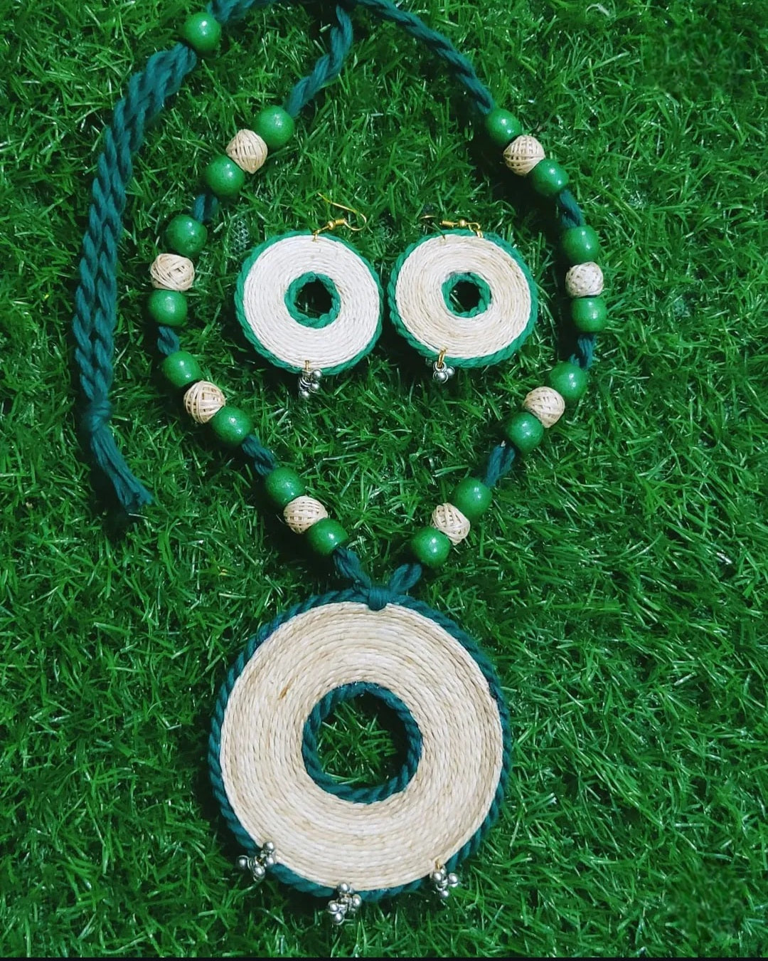 Handcrafted Banana Fibre Jewelry Set – Circular Design - Made in Uttar Pradesh, India