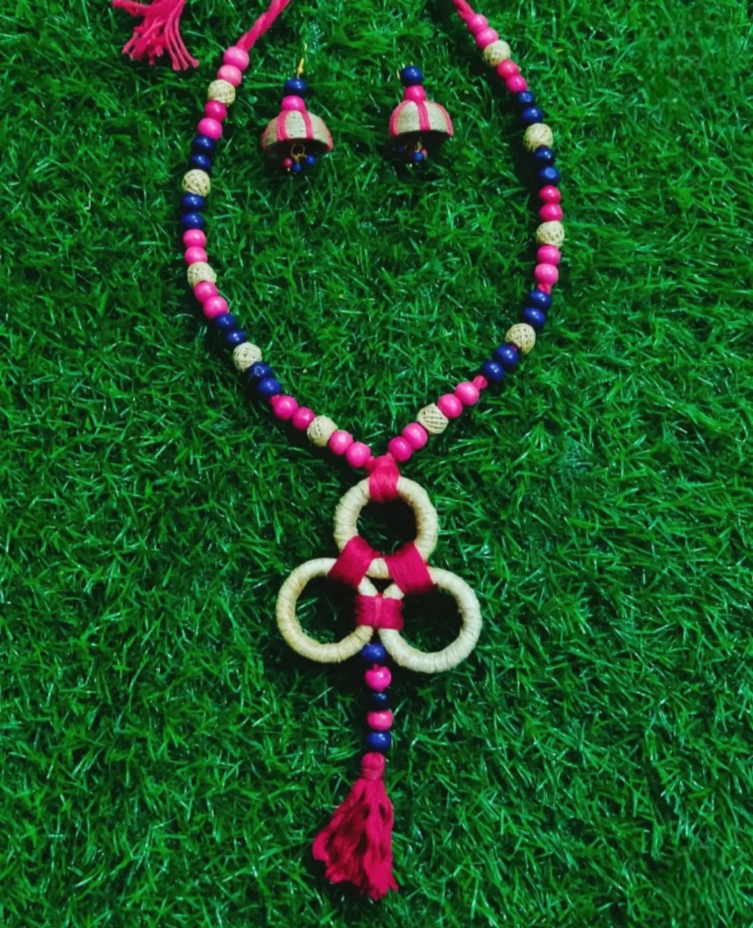 Handcrafted Banana Fibre Beaded Jewelry Set – Sustainable Elegance from Uttar Pradesh, India