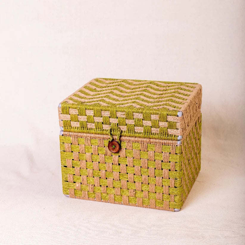 Handwoven Multi-Color Storage Trunk with Lid - Medium