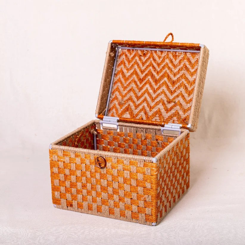 Handwoven Multi-Color Storage Trunk with Lid - Medium