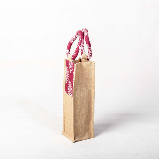 Eco-Friendly Jute Wine Bag with Printed Fabric Handle