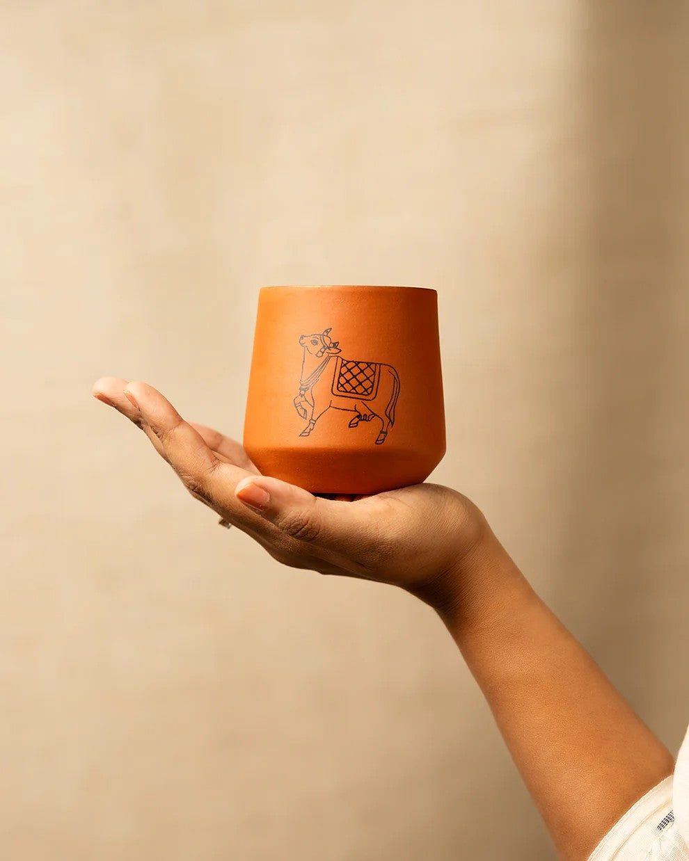 Pichwai Art Inspired Terracotta Glass - Bull Motif