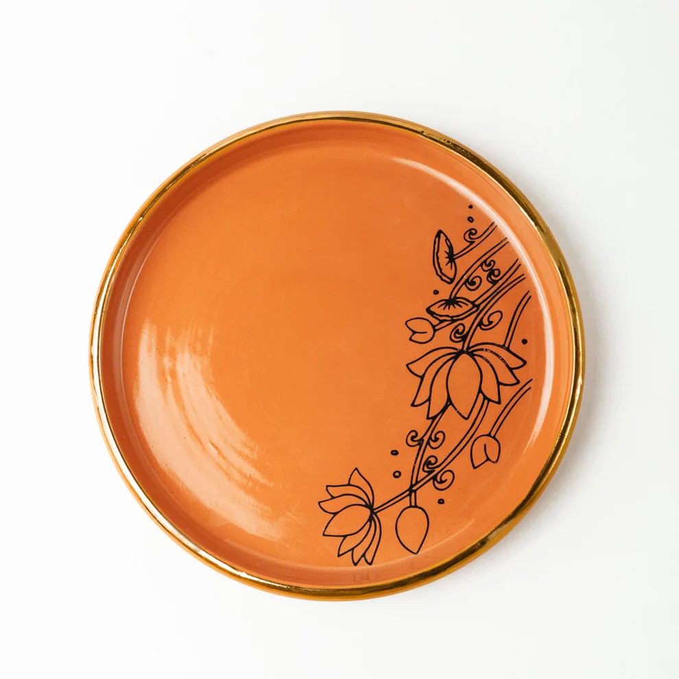 Terracotta Big Plate - With Lotus Motif