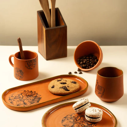 Terracotta Serving Tray - With Hand Painted Floral Bloom Design