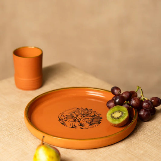 Terracotta Big Plate - With Hand Painted Floral Bloom Design
