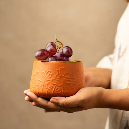 Lotus Motif Terracotta Small Bowl
