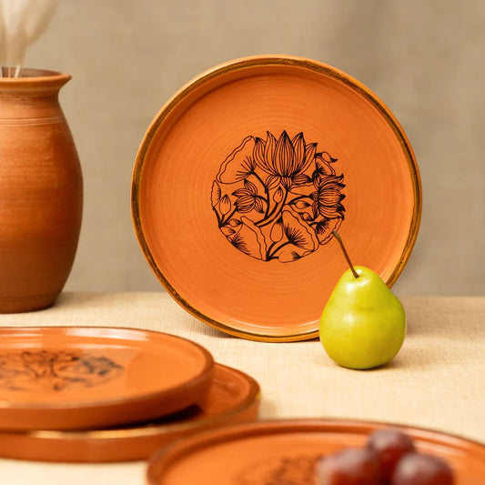 Terracotta Small Plate - With Hand Painted Floral Bloom Design