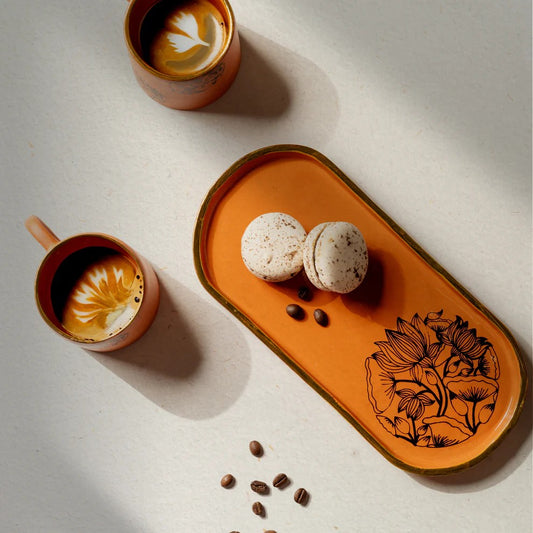 Terracotta Serving Tray - With Hand Painted Floral Bloom Design