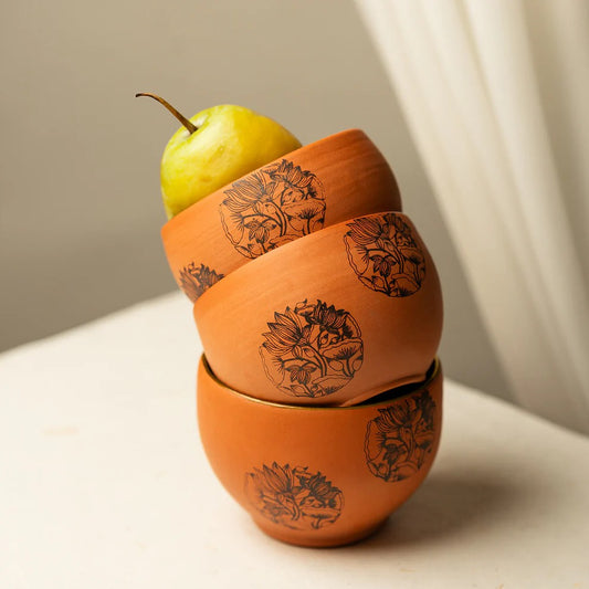 Terracotta Bowl – With Hand-Painted Floral Bloom Design