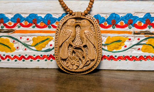 Handcrafted Wooden Necklace – Twin Birds Motif