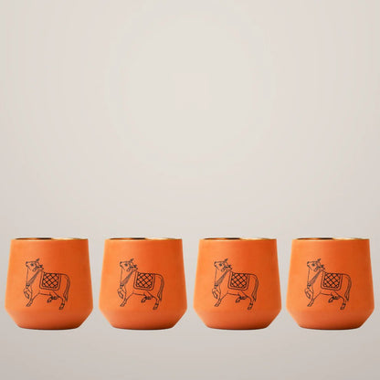 Pichwai Art Inspired Bull Motif Terracotta Glass - Set 0f 4 Glasses