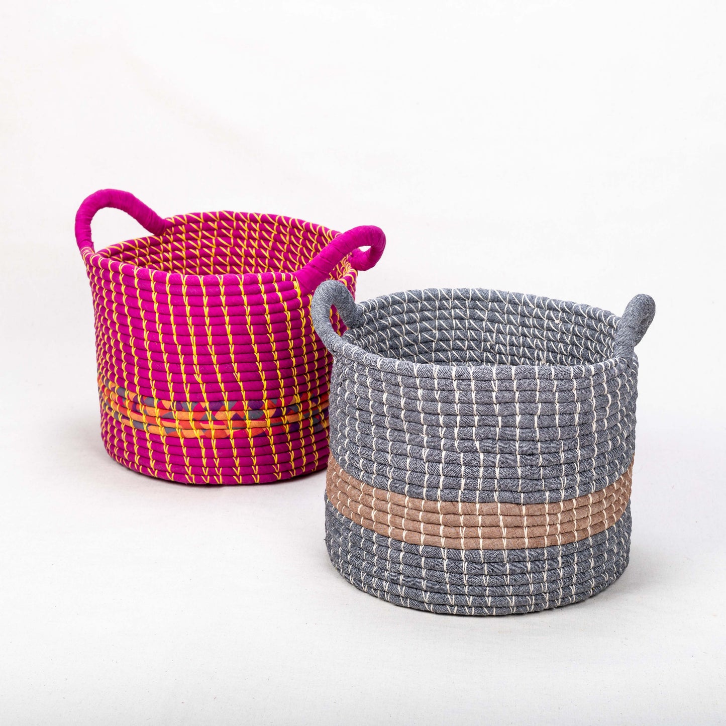 Set of Handwoven Rope Baskets with Handles