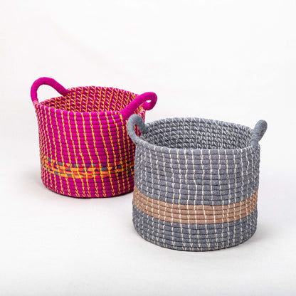 Set of Handwoven Rope Baskets with Handles