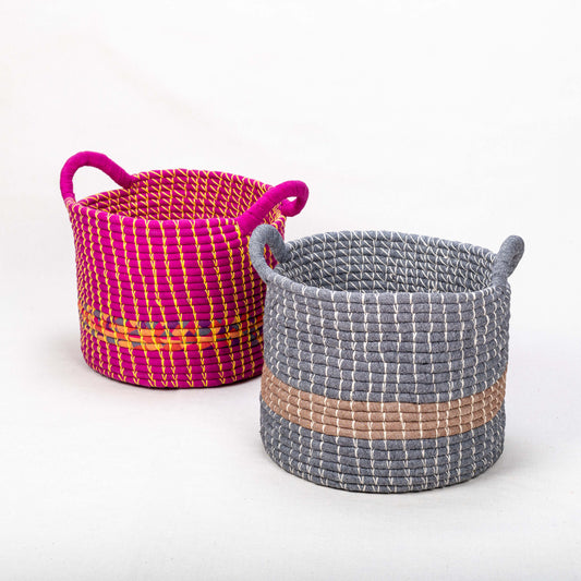 Set of Handwoven Rope Baskets with Handles