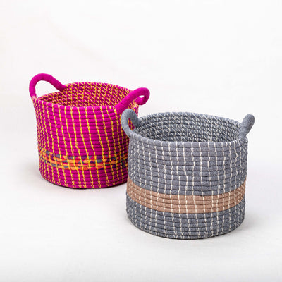 Set of Handwoven Rope Baskets with Handles