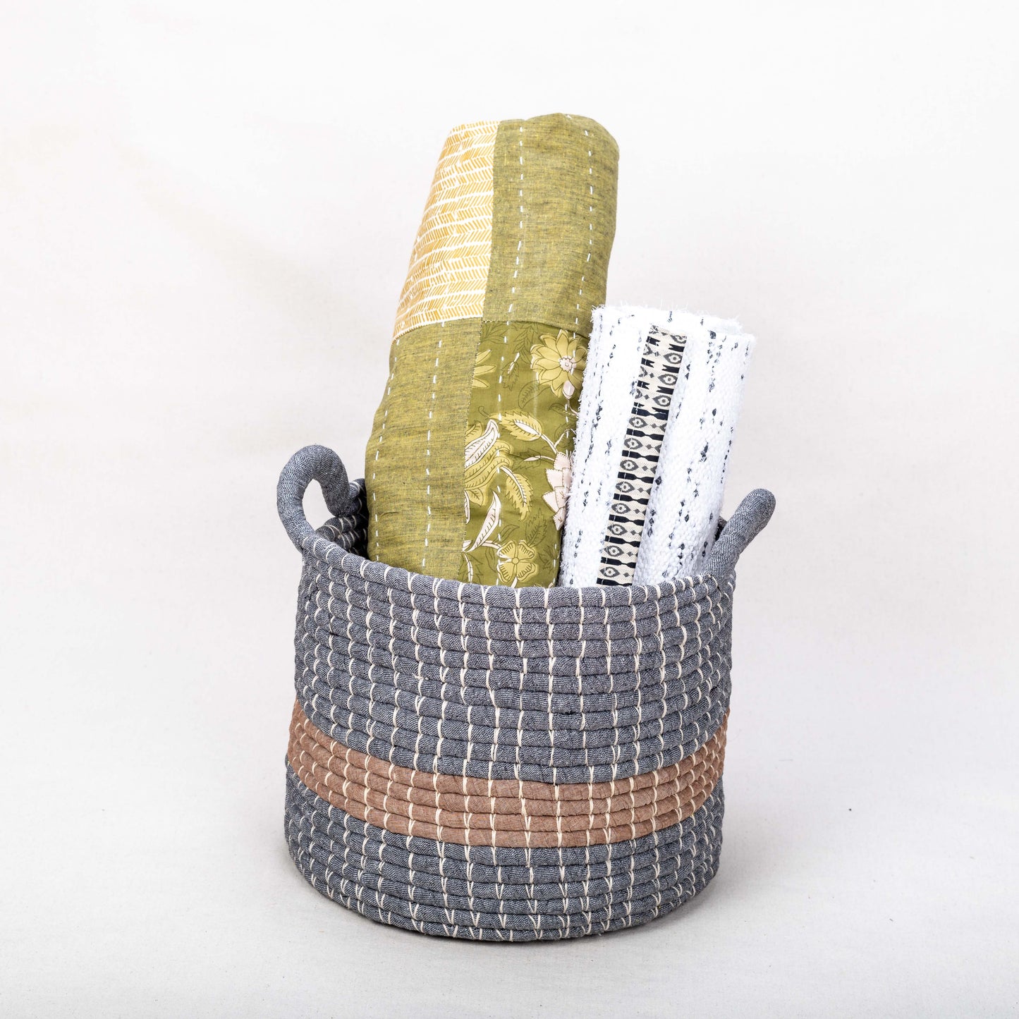 Set of Handwoven Rope Baskets with Handles