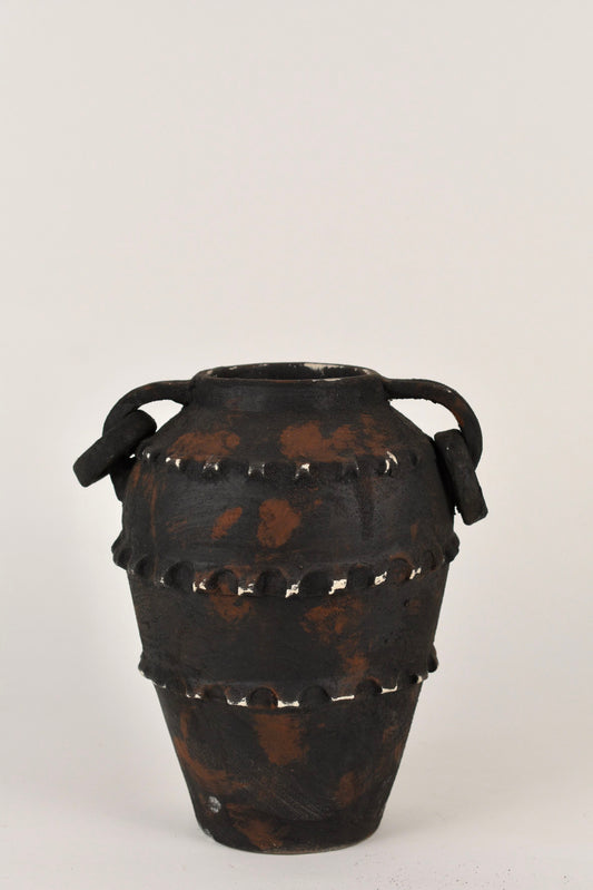 Charred Ember Beaded Amphora Vase - Rustic Artisan Collection