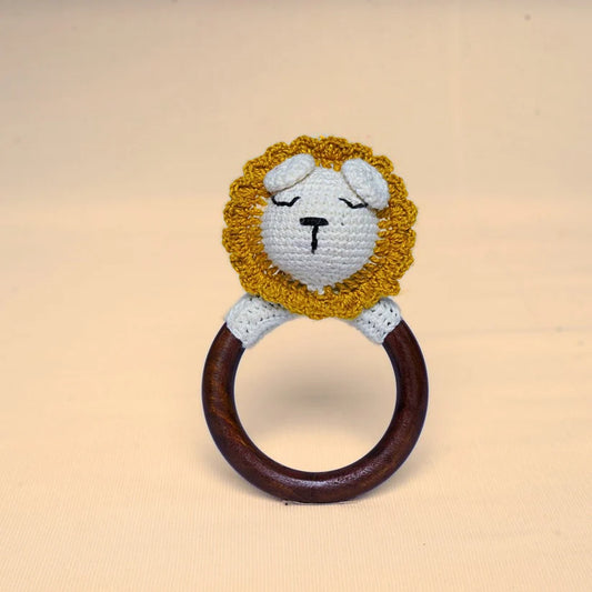 Hand-Crocheted Lion Rattle Ring