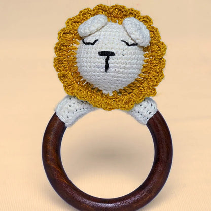 Hand-Crocheted Lion Rattle Ring