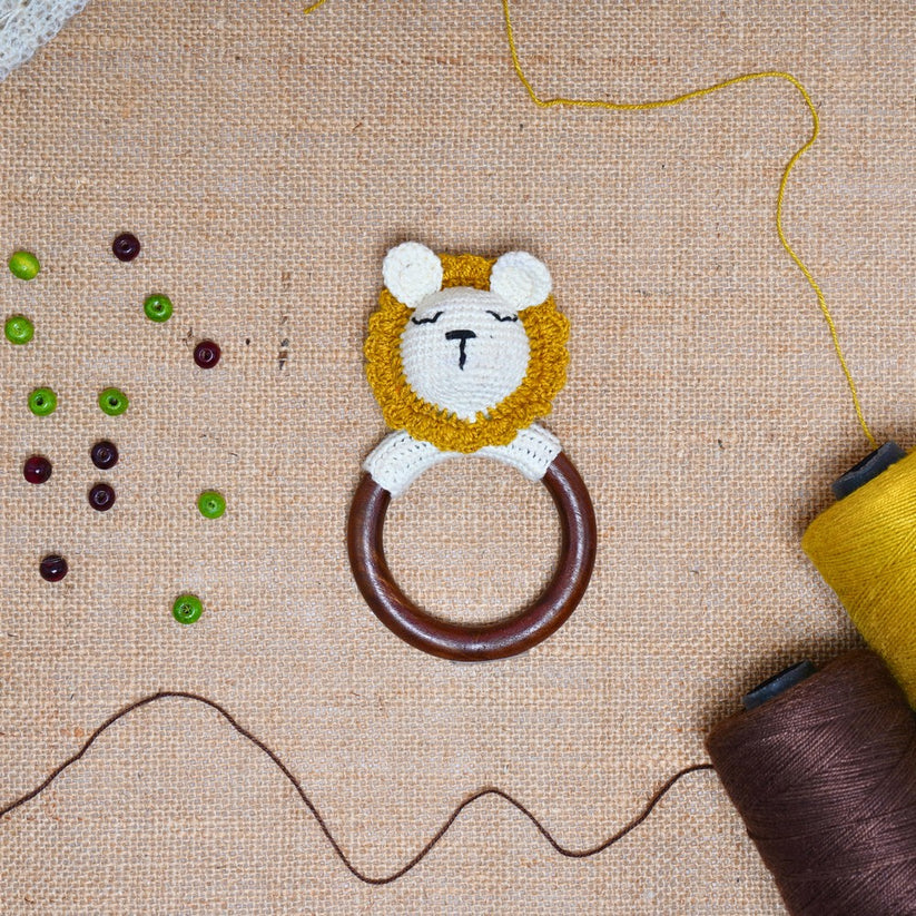 Hand-Crocheted Lion Rattle Ring