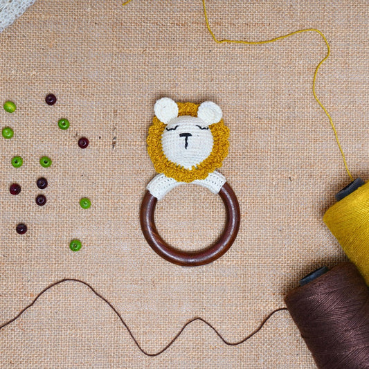 Hand-Crocheted Lion Rattle Ring