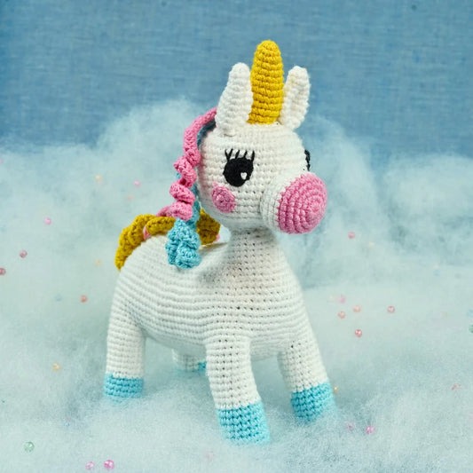 Hand‑Crocheted Multicolor Unicorn Stuff Toy