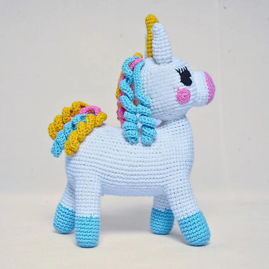 Hand‑Crocheted Multicolor Unicorn Stuff Toy