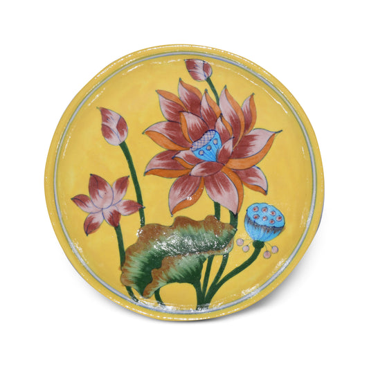 Decorative Plate – Hand Painted Yellow Lotus Design