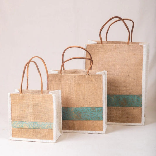 Handmade Jute Gift Bag with Silk Patch