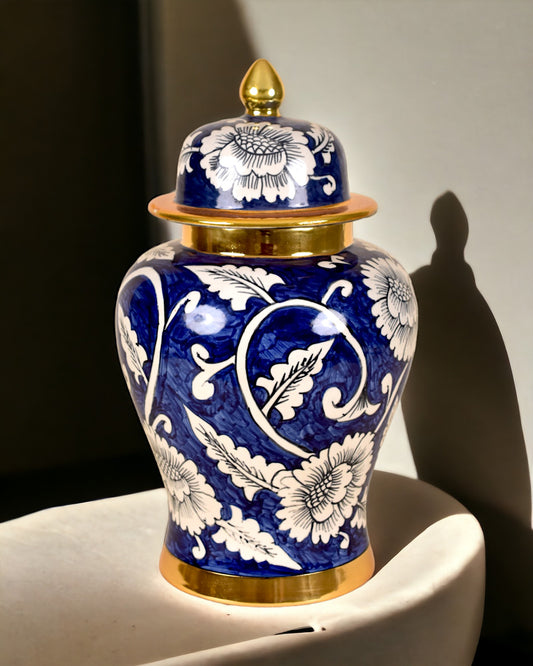Imerial Blue Floral Temple Jar