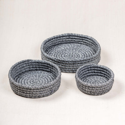 Set of 3 Handwoven Grey Rope Baskets – Multi Size Storage Organizers