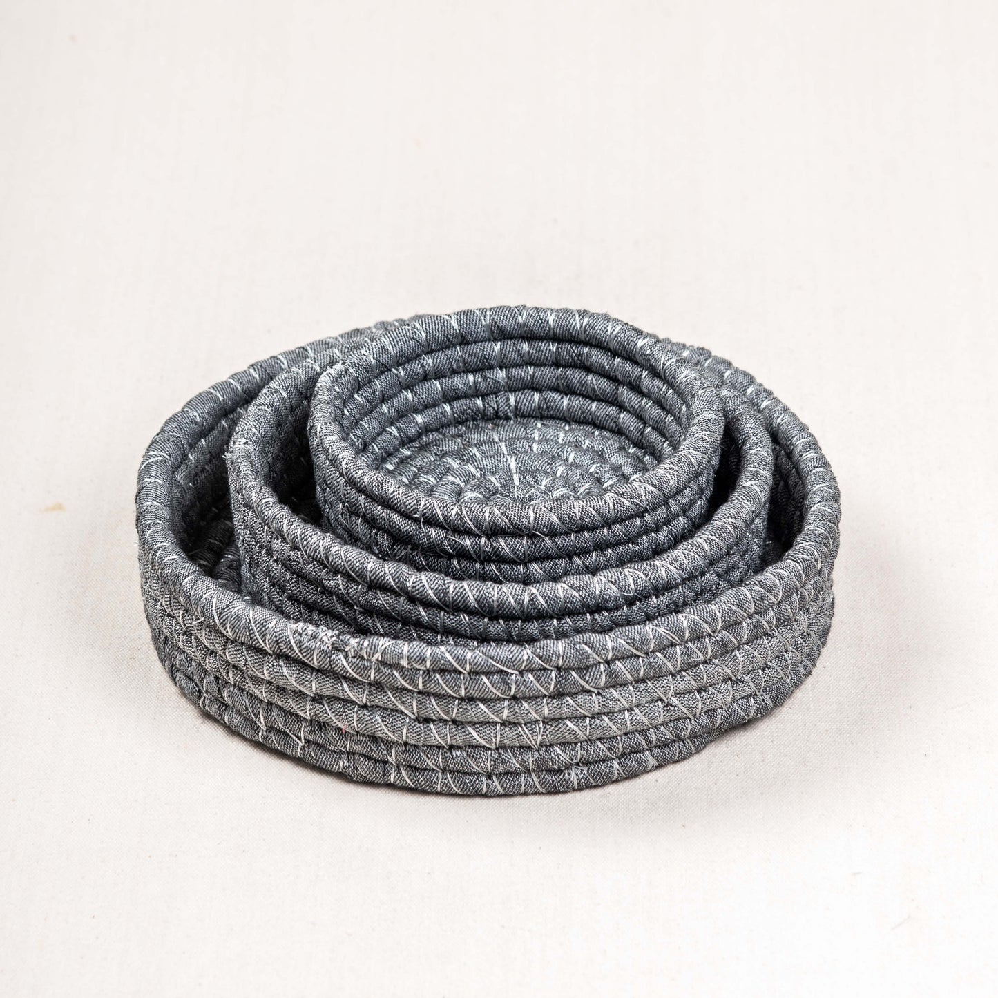 Set of 3 Handwoven Grey Rope Baskets – Multi Size Storage Organizers