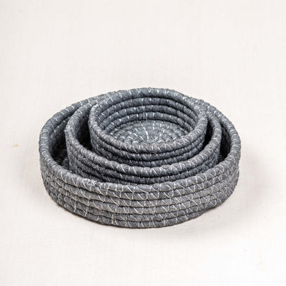 Set of 3 Handwoven Grey Rope Baskets – Multi Size Storage Organizers