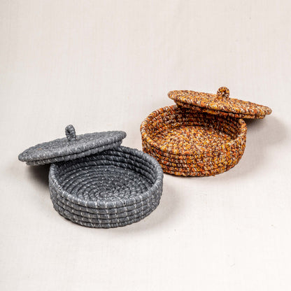 Handwoven Storage Basket with Fabric Lid