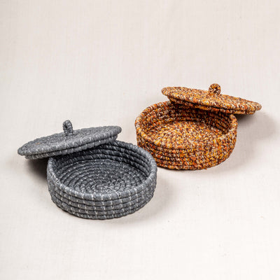 Handwoven Storage Basket with Fabric Lid