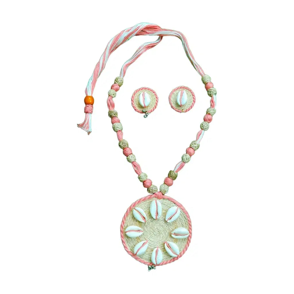 Handcrafted Banana Fibre Cowrie Shell Jewelry Set – Sustainable Elegance from Uttar Pradesh, India