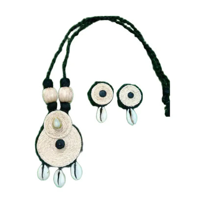 Handcrafted Banana Fibre Jewelry Set – Natural White & Black Elegance from Uttar Pradesh, India