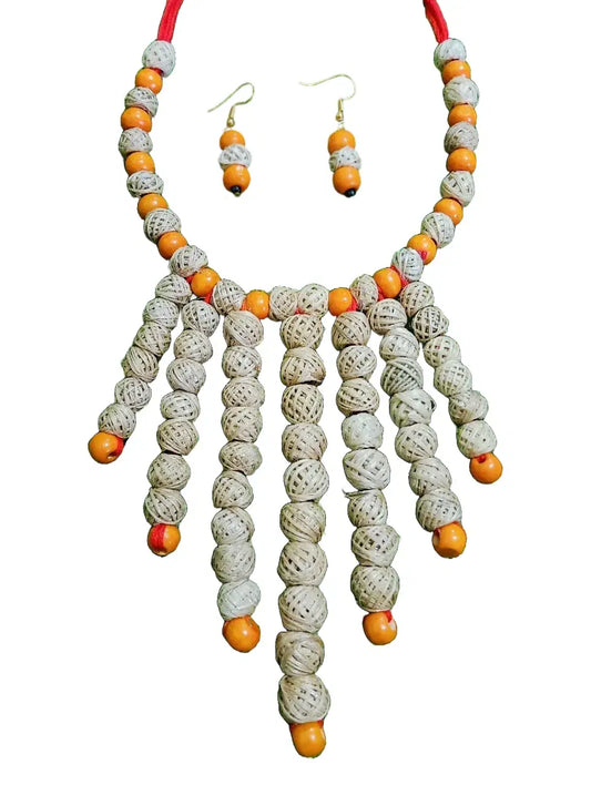 Handcrafted Banana Fibre Beaded Necklace Set – Made in Uttar Pradesh, India