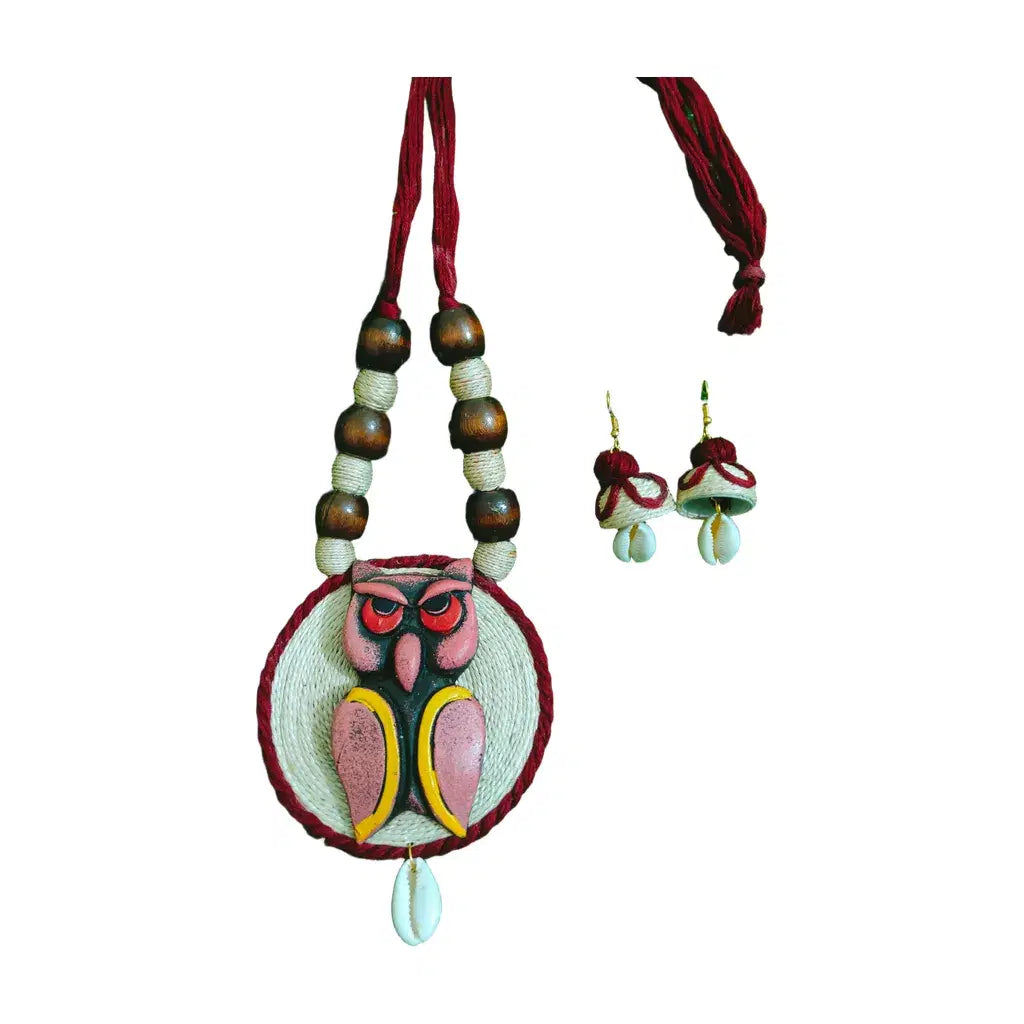 Handcrafted Banana Fibre Owl Necklace Set – Sustainable Jewelry from Uttar Pradesh, India