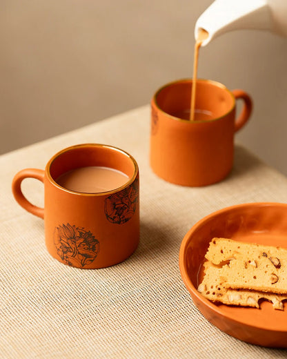 Terracotta Cup - With Hand Painted Floral Bloom Design