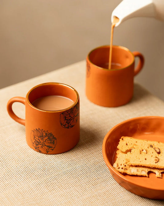 Terracotta Cup - With Hand Painted Floral Bloom Design