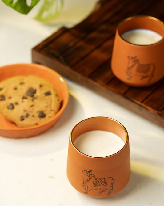 Pichwai Art Inspired Terracotta Glass - Bull Motif